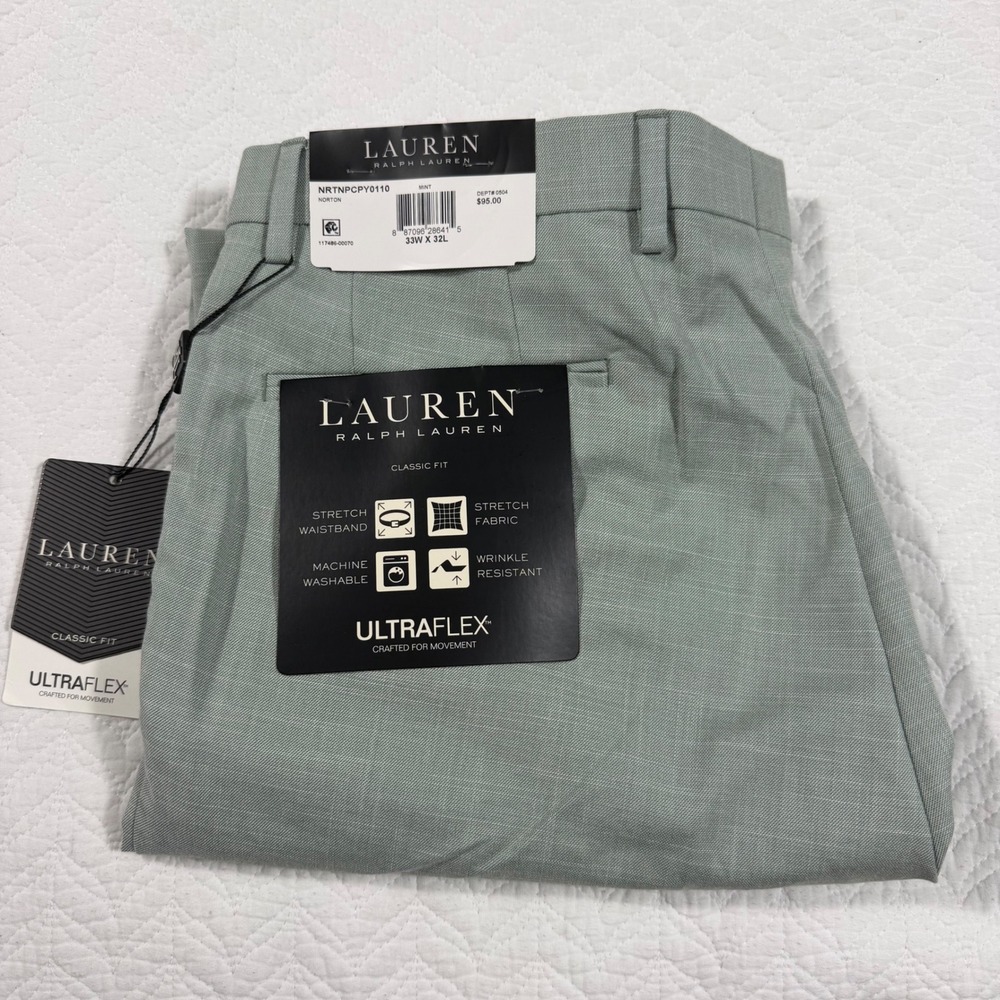 Lauren Ralph Lauren Norton Mens Dress Pants 33x32 UltraFlex Stretch Mint NWT